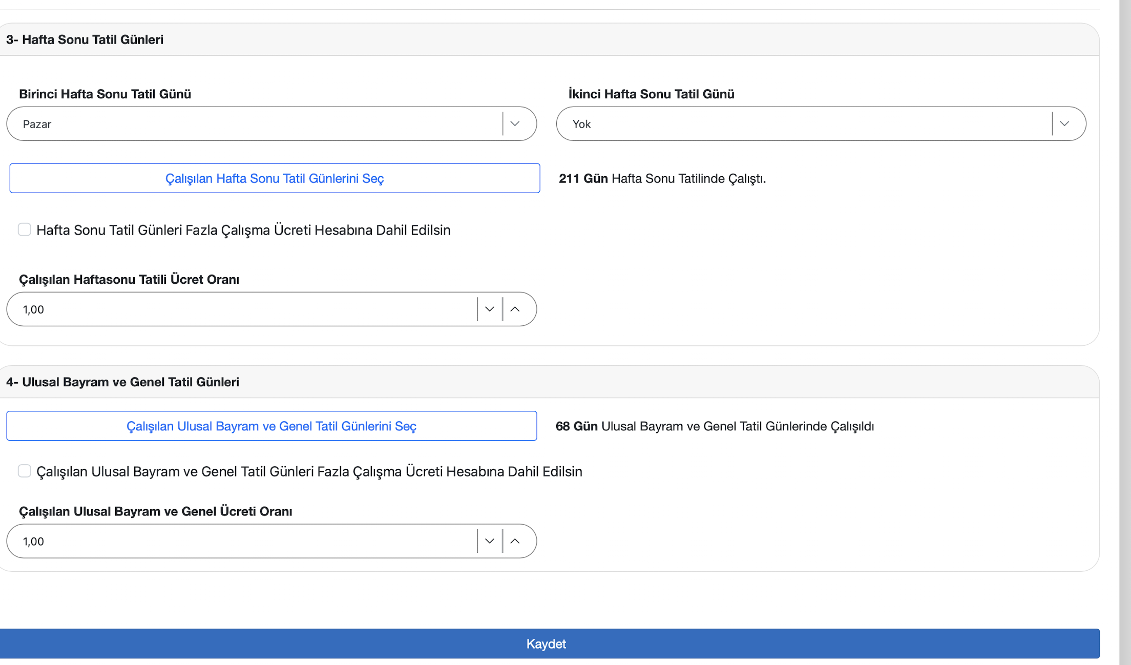Rapor ve izin günleri ekranı