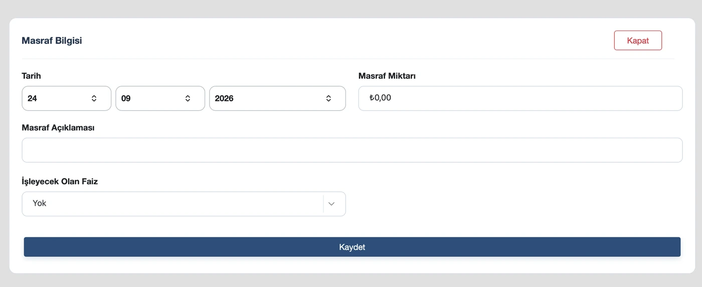 TazminApp destekten yoksun kalma hesabı: Masraf ekleme