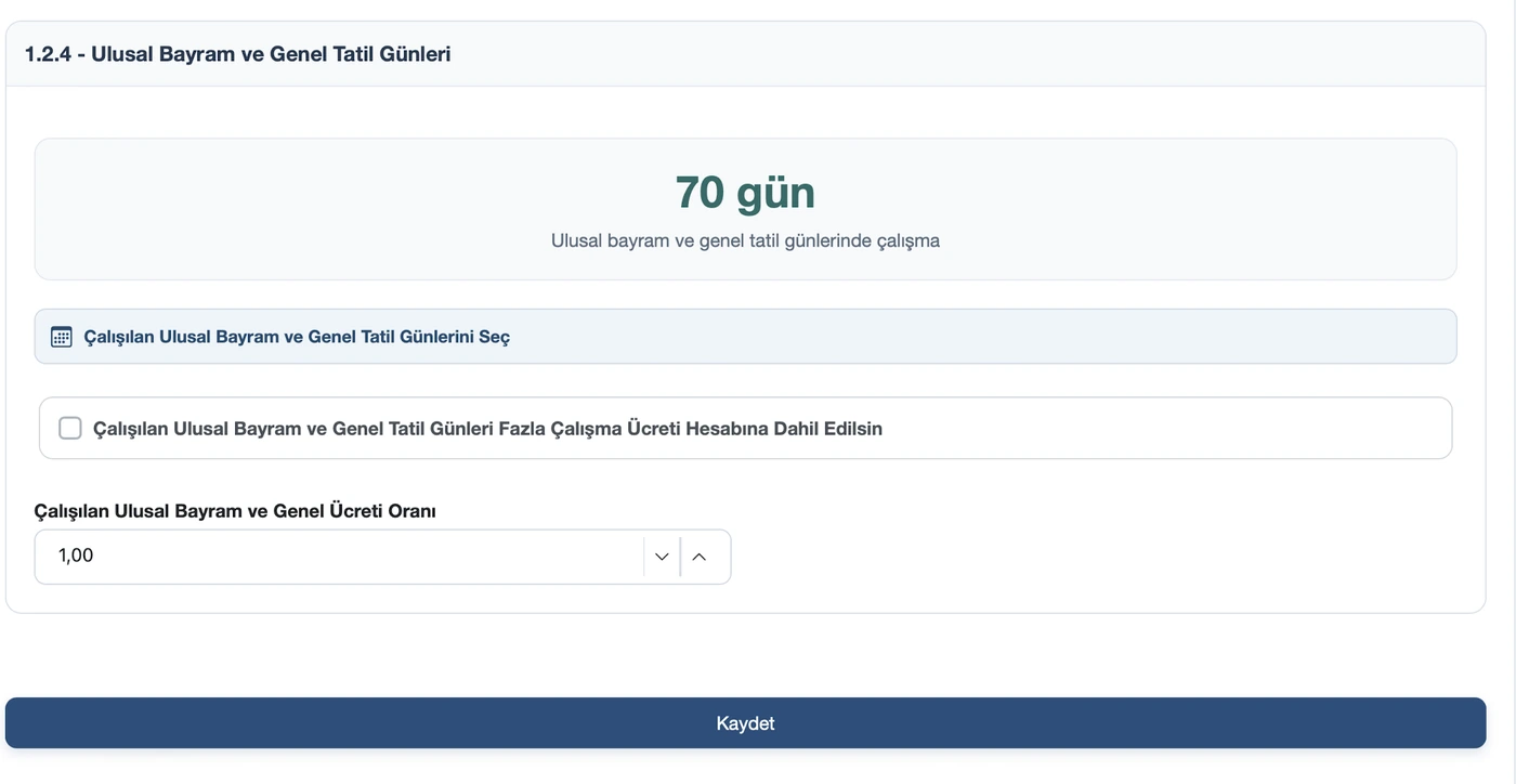 TazminApp fazla çalışma ve tatil ücreti hesabı: UBGT tercihleri