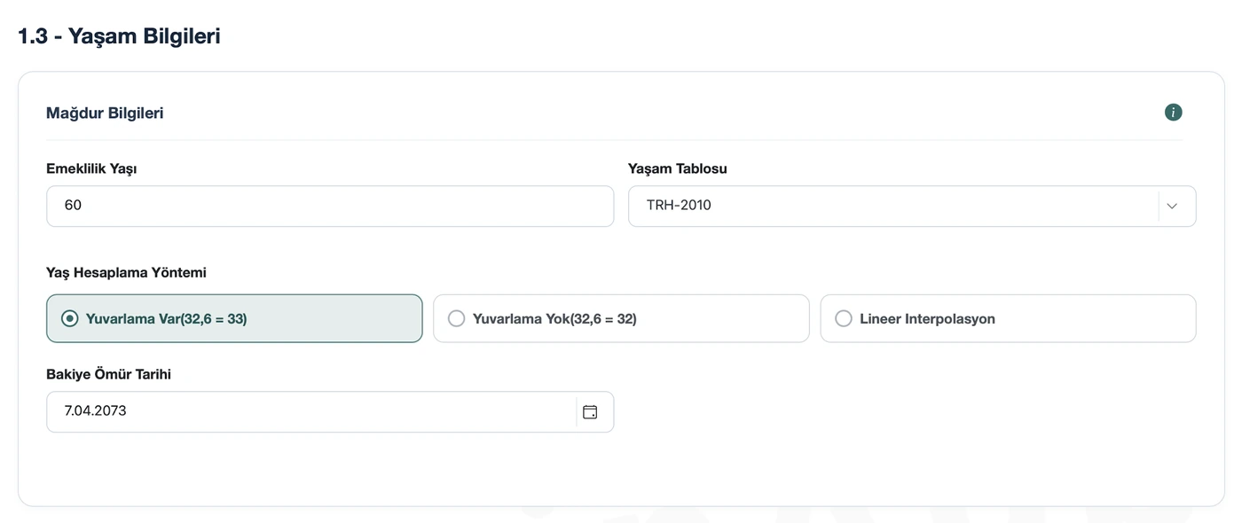 TazminApp işgücü kaybı hesabı: Yaşam bilgileri