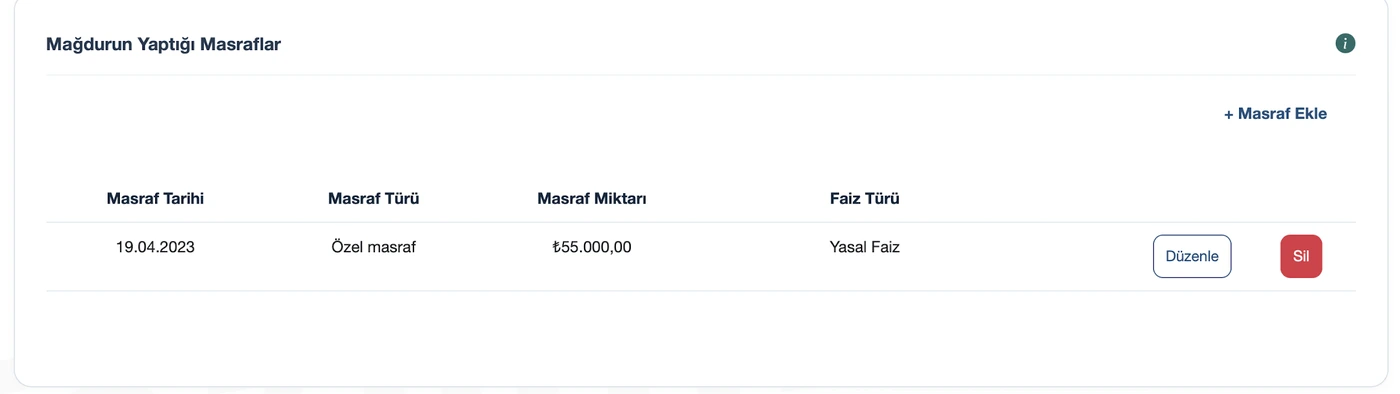 TazminApp işgücü kaybı hesabı: Yapılan masraflar