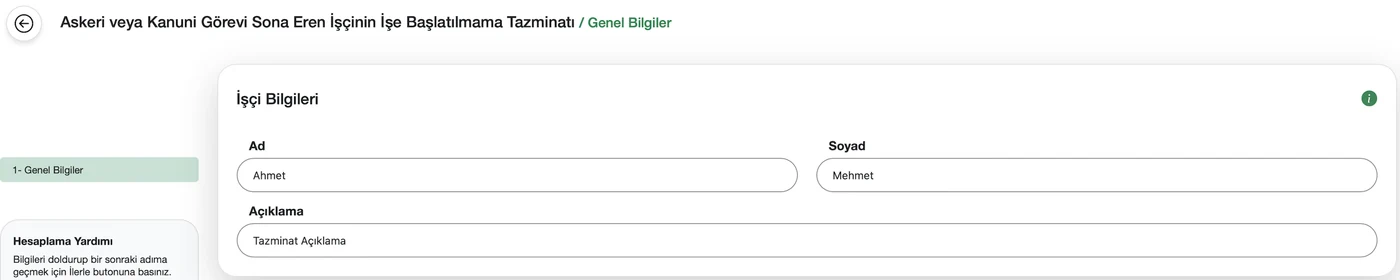 TazminApp asker dönüşü işe başlatılmama hesabı: İşçi bilgileri