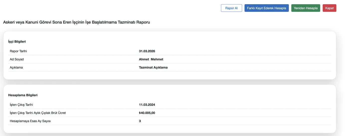 TazminApp asker dönüşü işe başlatılmama hesabı: Hesabın dayanakları