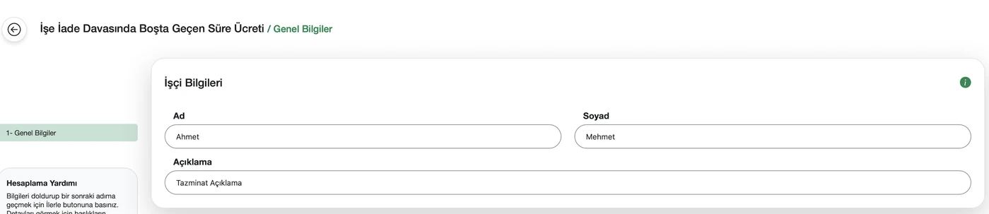 TazminApp boşta geçen süre hesabı: İşçi bilgileri