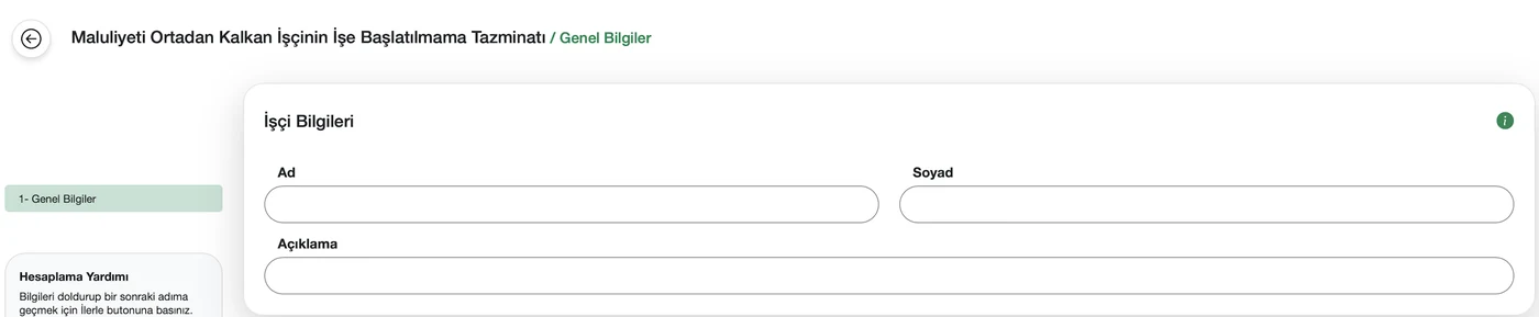 TazminApp maluliyet sonrası işe başlatılmama hesabı: İşçi bilgileri